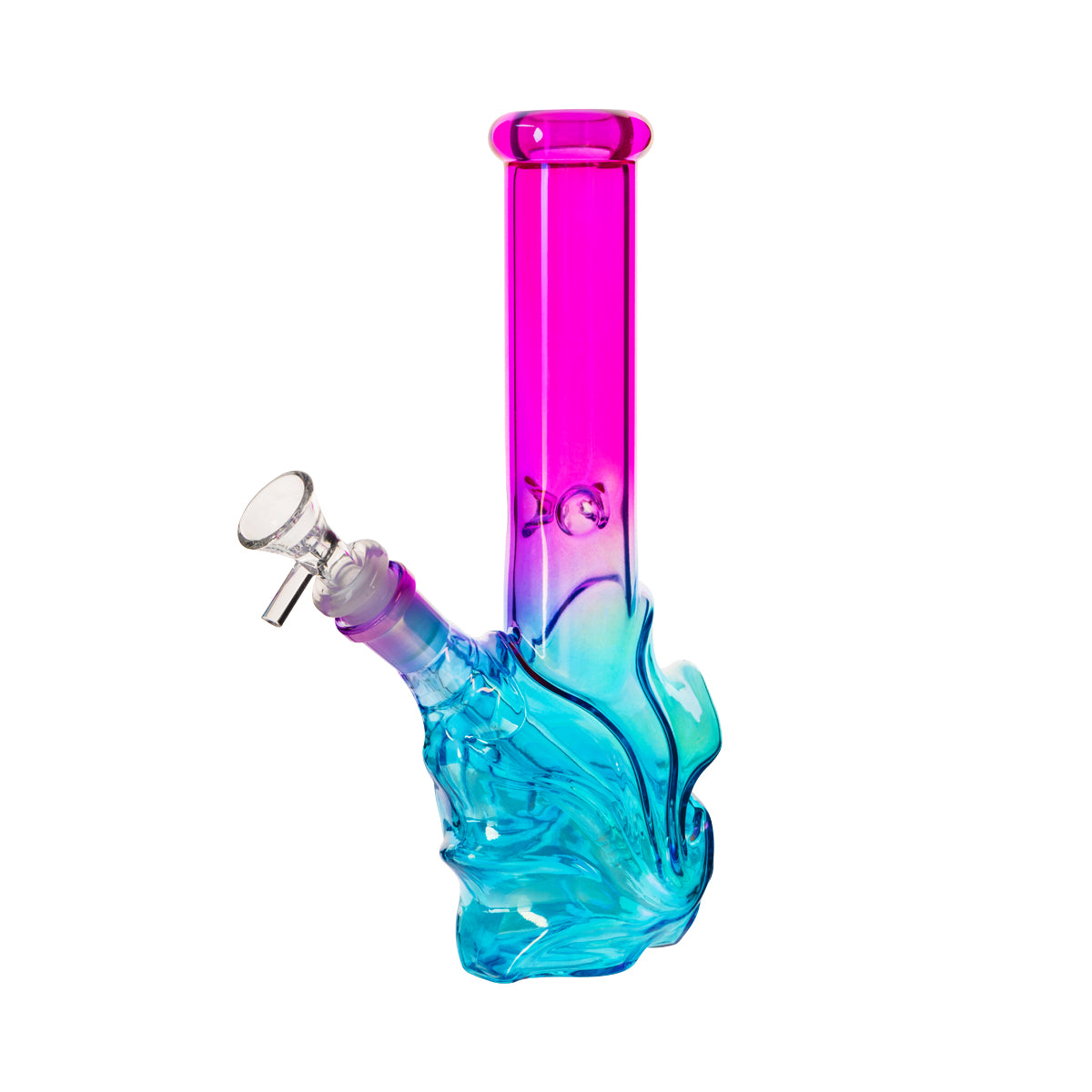 10" 4mm Wave Base Beaker Waterpipe - Assorted Colors - High Life Goods - Amethyst Pink / Cyan Blue