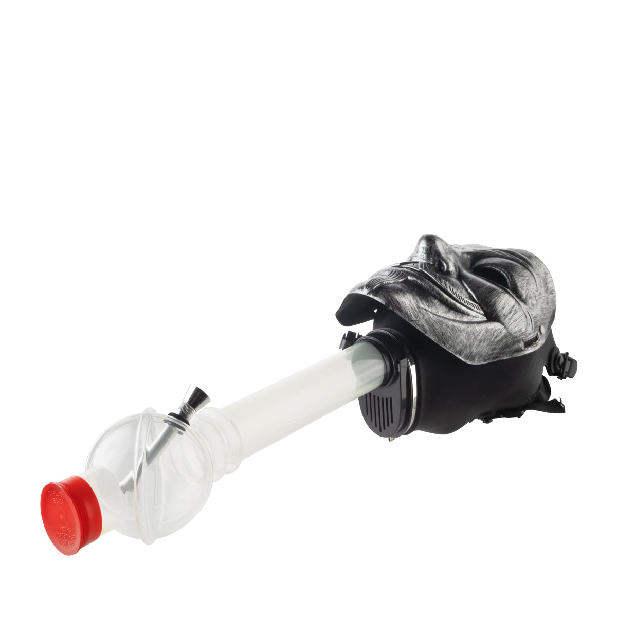 12" Guy Fawkes Gas Mask w/ Acrylic Waterpipe - Silver - High Life Goods