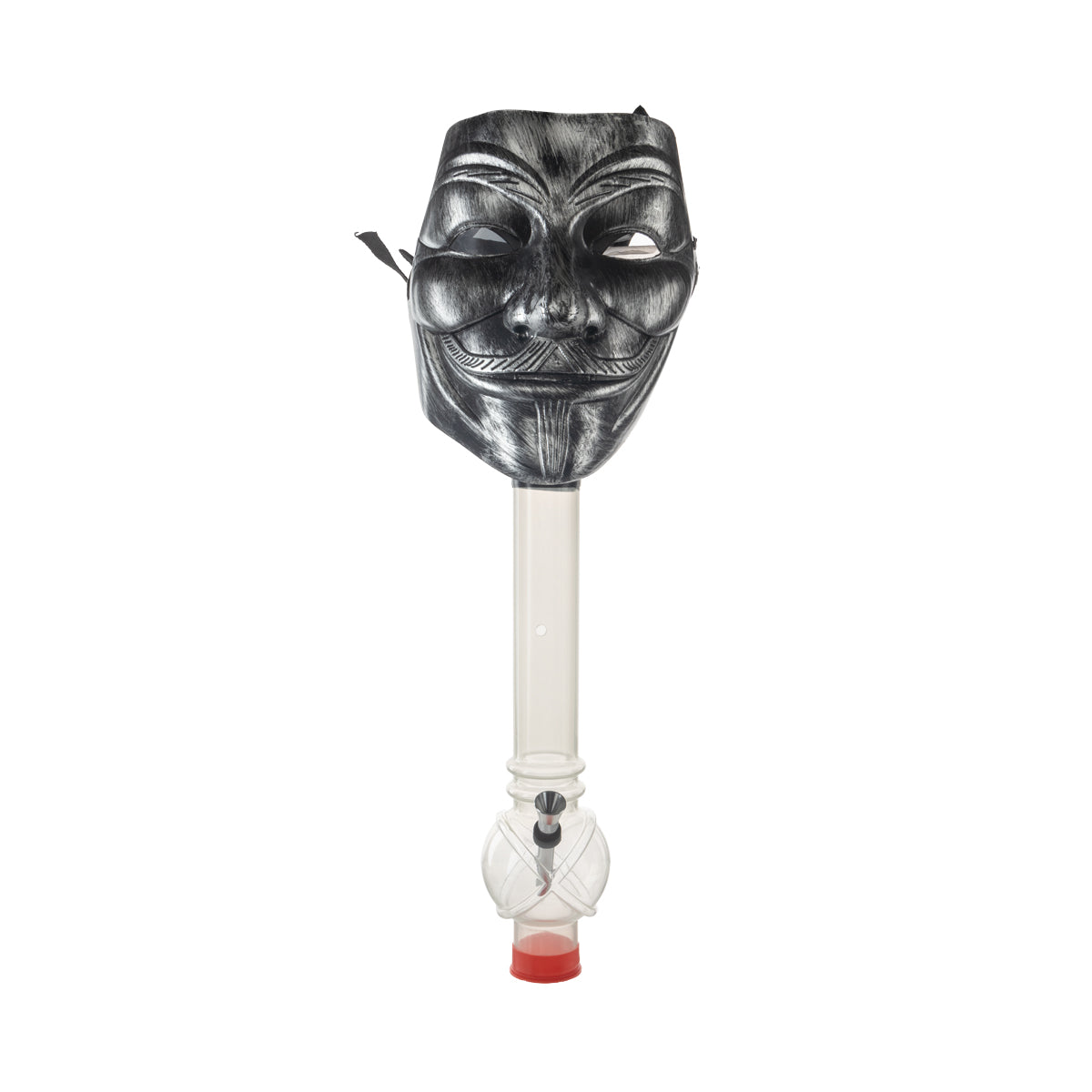 12" Guy Fawkes Gas Mask w/ Acrylic Waterpipe - Silver - High Life Goods
