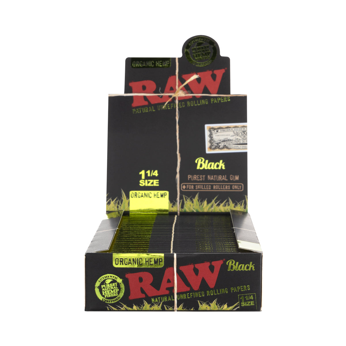 Raw 1¼ Size Black Organic Hemp Rolling Paper - 24 Count