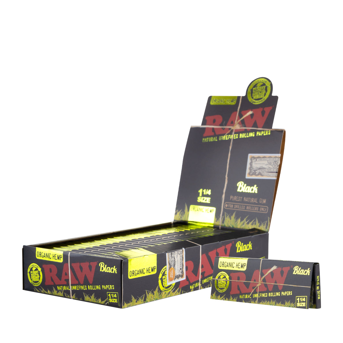 Raw 1¼ Size Black Organic Hemp Rolling Paper - 24 Count