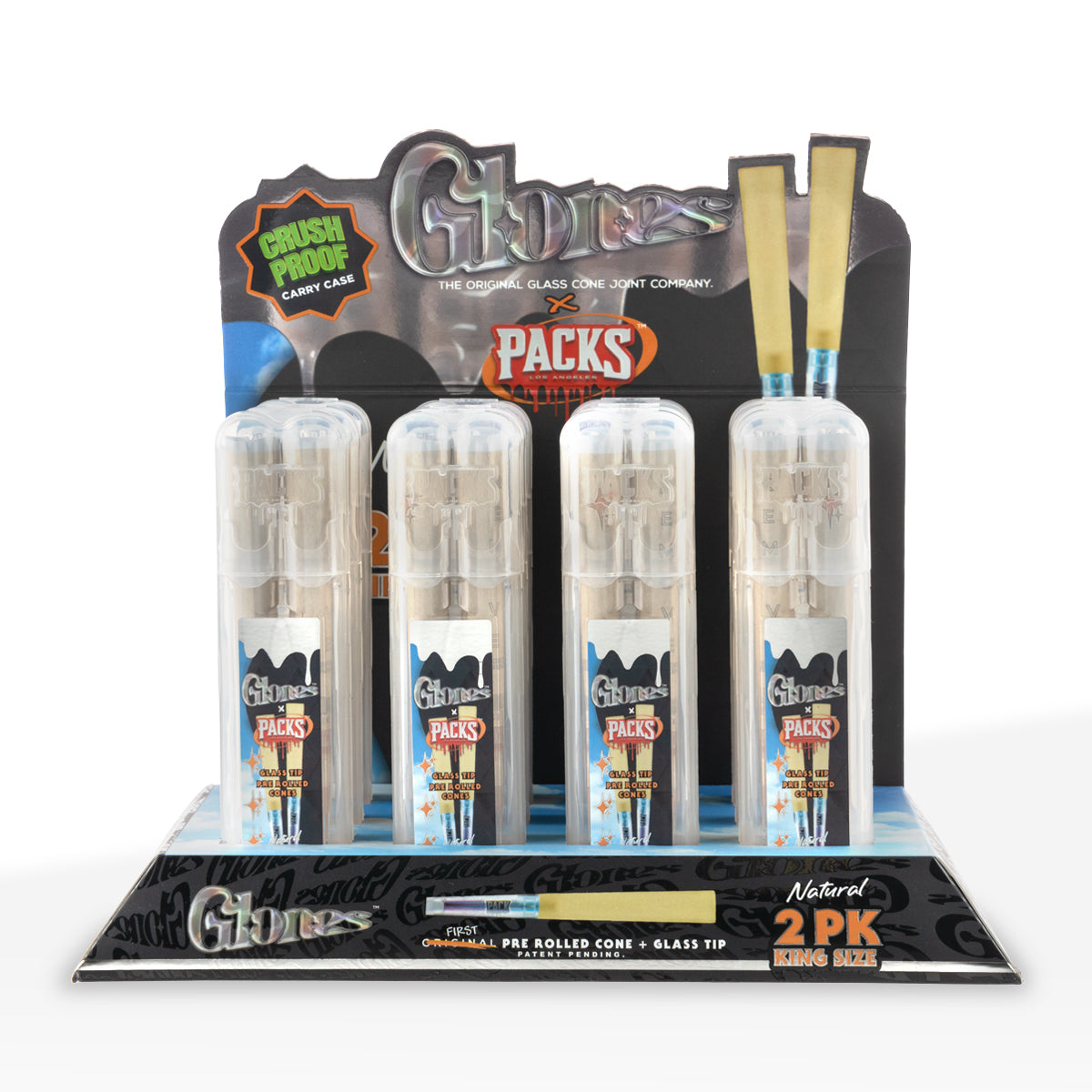 Glones x Packs Pre-Rolled King Size 2-Pack Cones w/ Glass Tip - 12 Count