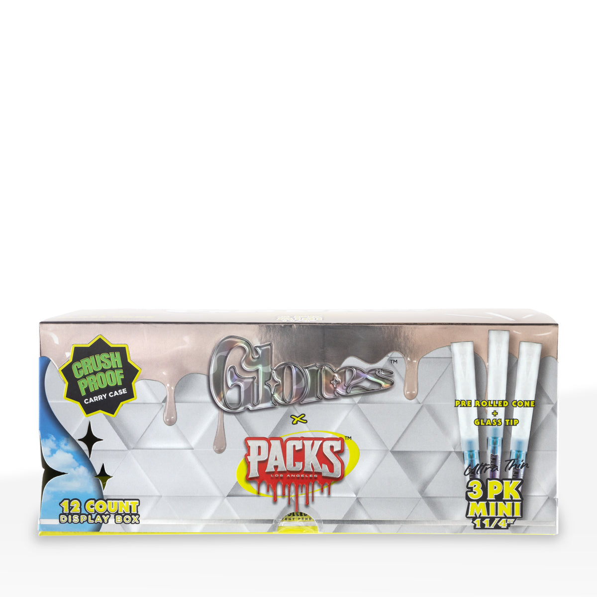 Glones x Packs Pre-Rolled 1¼ Size 3-Pack Cones w/ Glass Tip - 12 Count