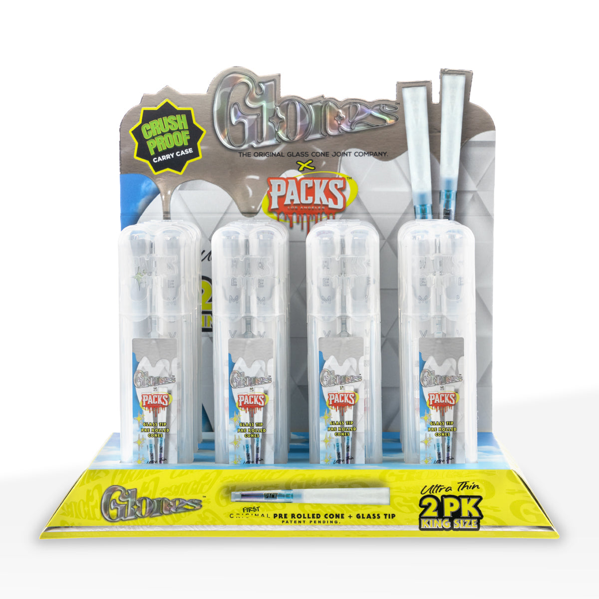 Glones x Packs Pre-Rolled King Size 2-Pack Cones w/ Glass Tip - 12 Count