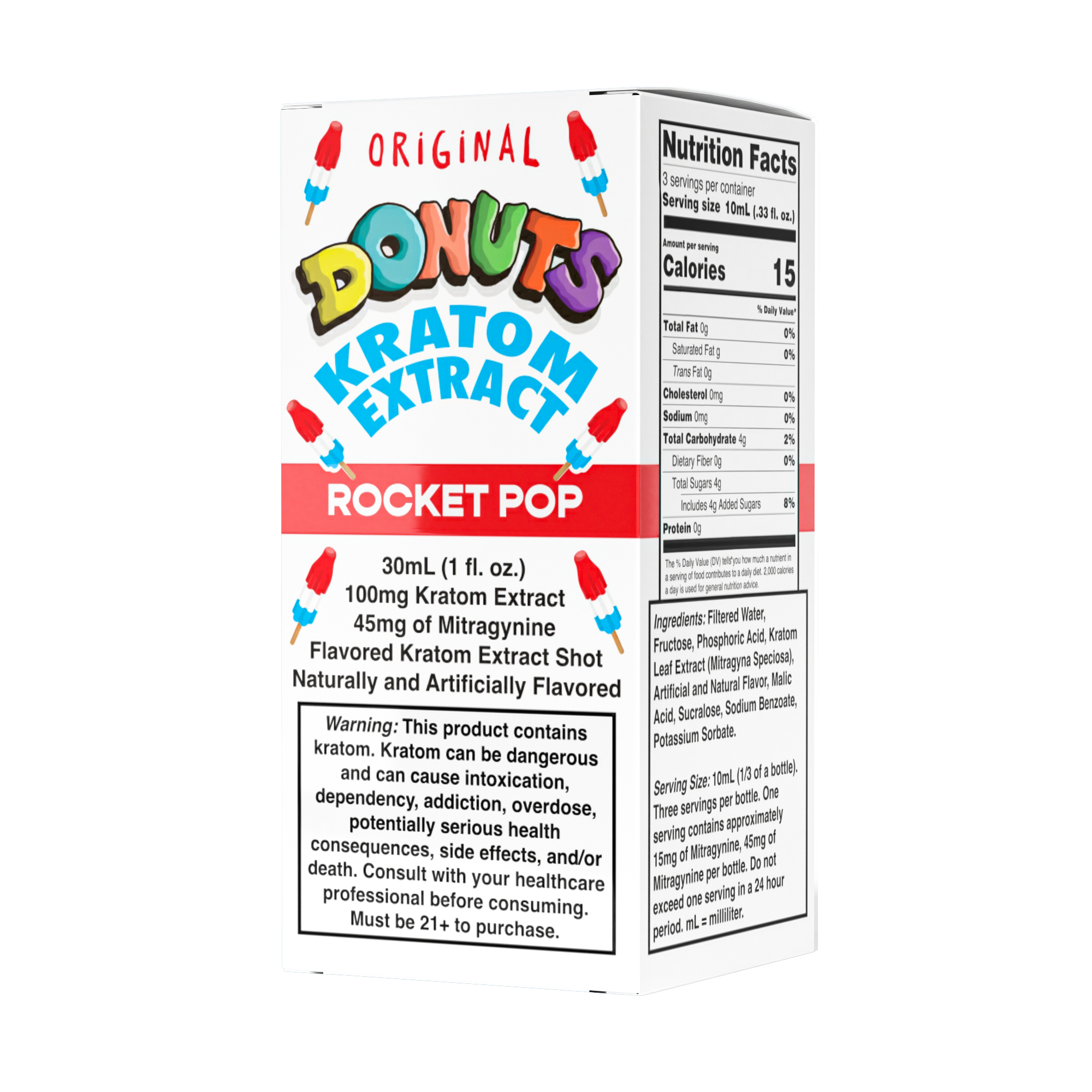 Donuts Kratom Shot - Rocket Pop 100mg 12 Count