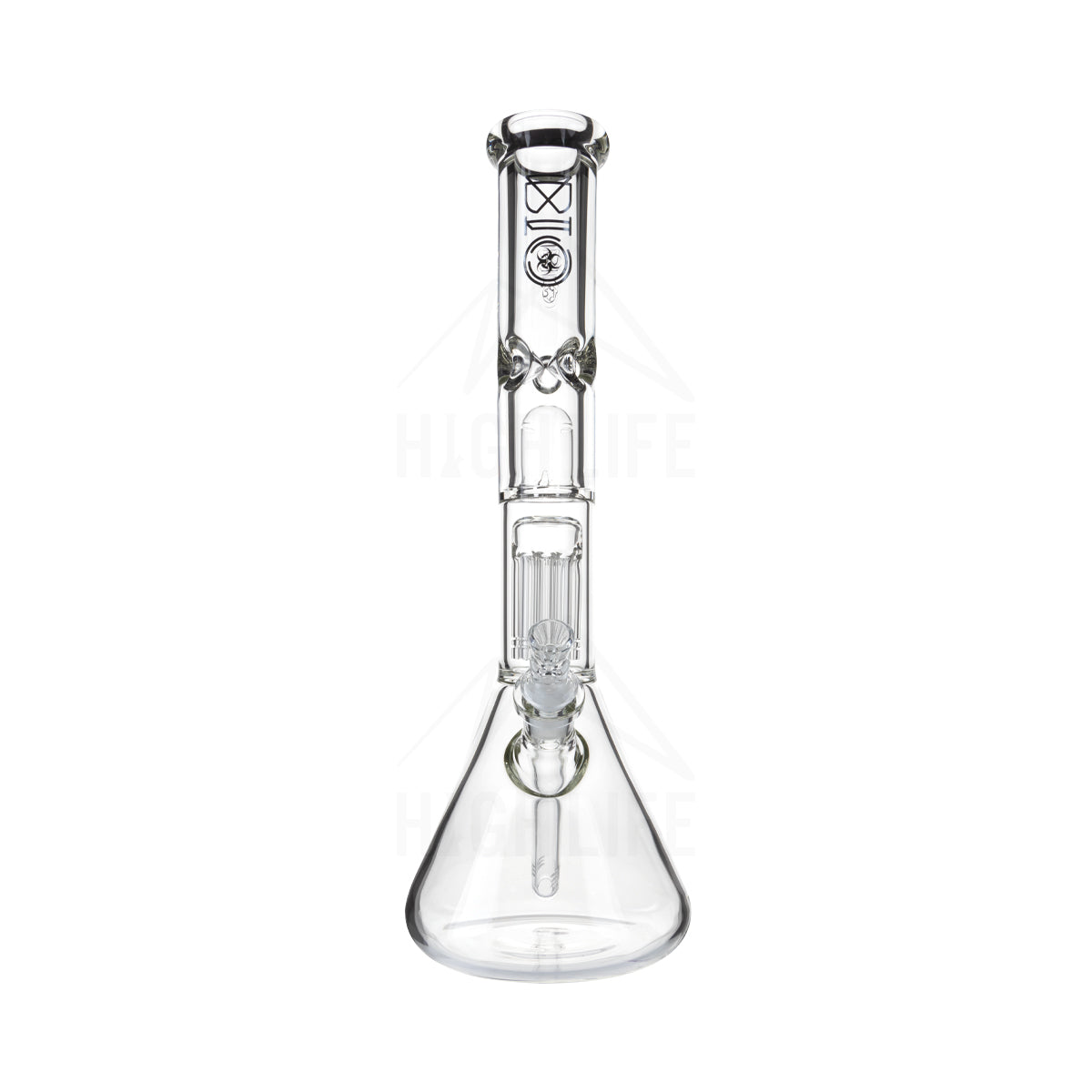 BIO Glass | 16" Single Chamber 10-Arm Tree + Splash Guard Heavy Beaker | 50mm x 9mm - Black - marijuana bong shop
