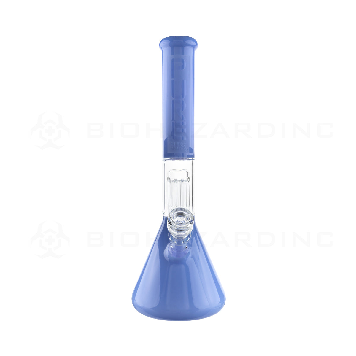 PURE Glass | 16" Single Chamber 10-Arm Tree Percolator + Splash Guard Beaker Waterpipe | Periwinkle - 50mm x 5mm