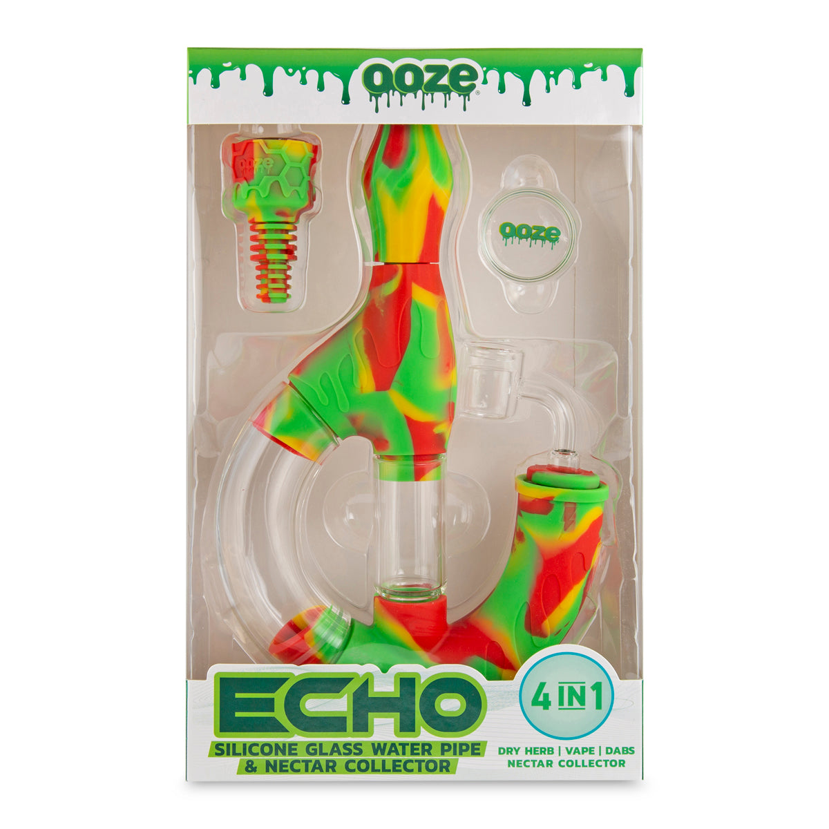 Ooze Hyborg Silicone Glass 4-in-1 Hybrid Water Pipe and Dab Straw – Green  Glow